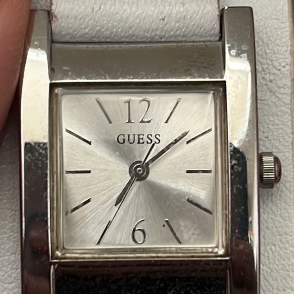 Guess Square Face Watch Genuine Leather White Wristband - Picture 3 of 4